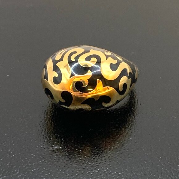 Black Enamel Gold Tone REBECCA Chunky Dome Swirl Pattern Ring Size 6.75 J728 - Picture 4 of 12